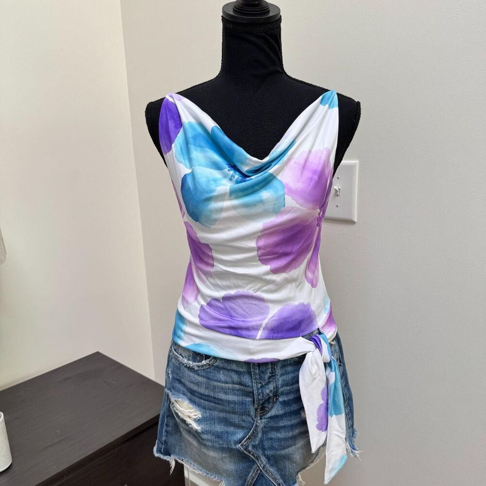 Vintage Oatt Cowl-Neck Blouse | Y2K Deadstock Floral Tie Blouse | Sz SM